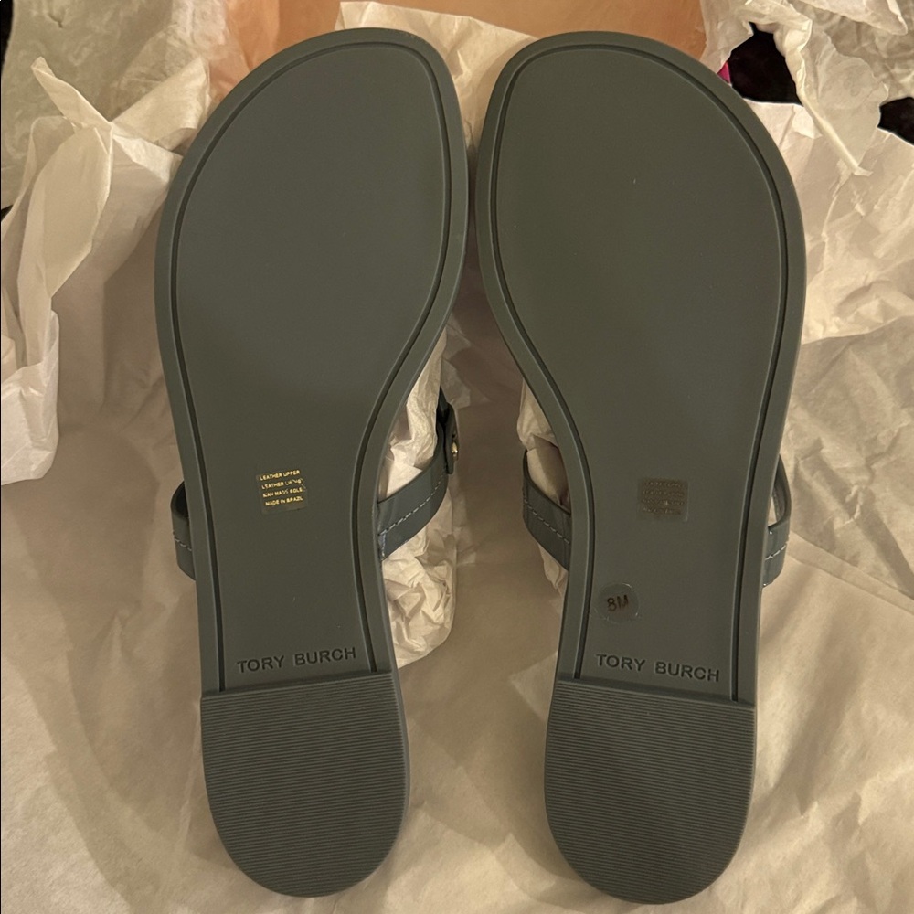 Tory Burch New In Box Rainwater Gray Patent Leather Miller Sandal … size 8 - Picture 5 of 12